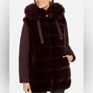 Via Spiga Burgundy Faux Fur puffer coat with Hood